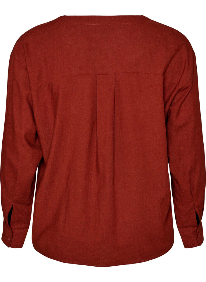 Blus i linne och viskos med v-ringning, R&ouml;d, Packshot image number 1