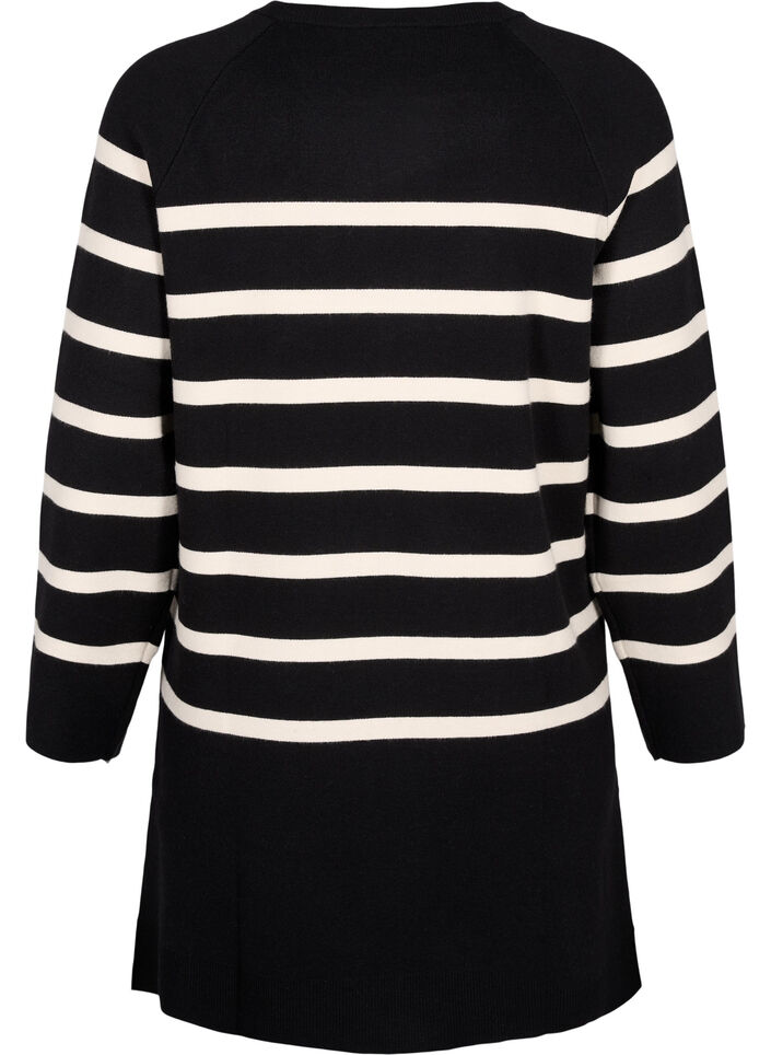 Stickad klänning med rund halsringning och slits, Svart, Packshot image number 1