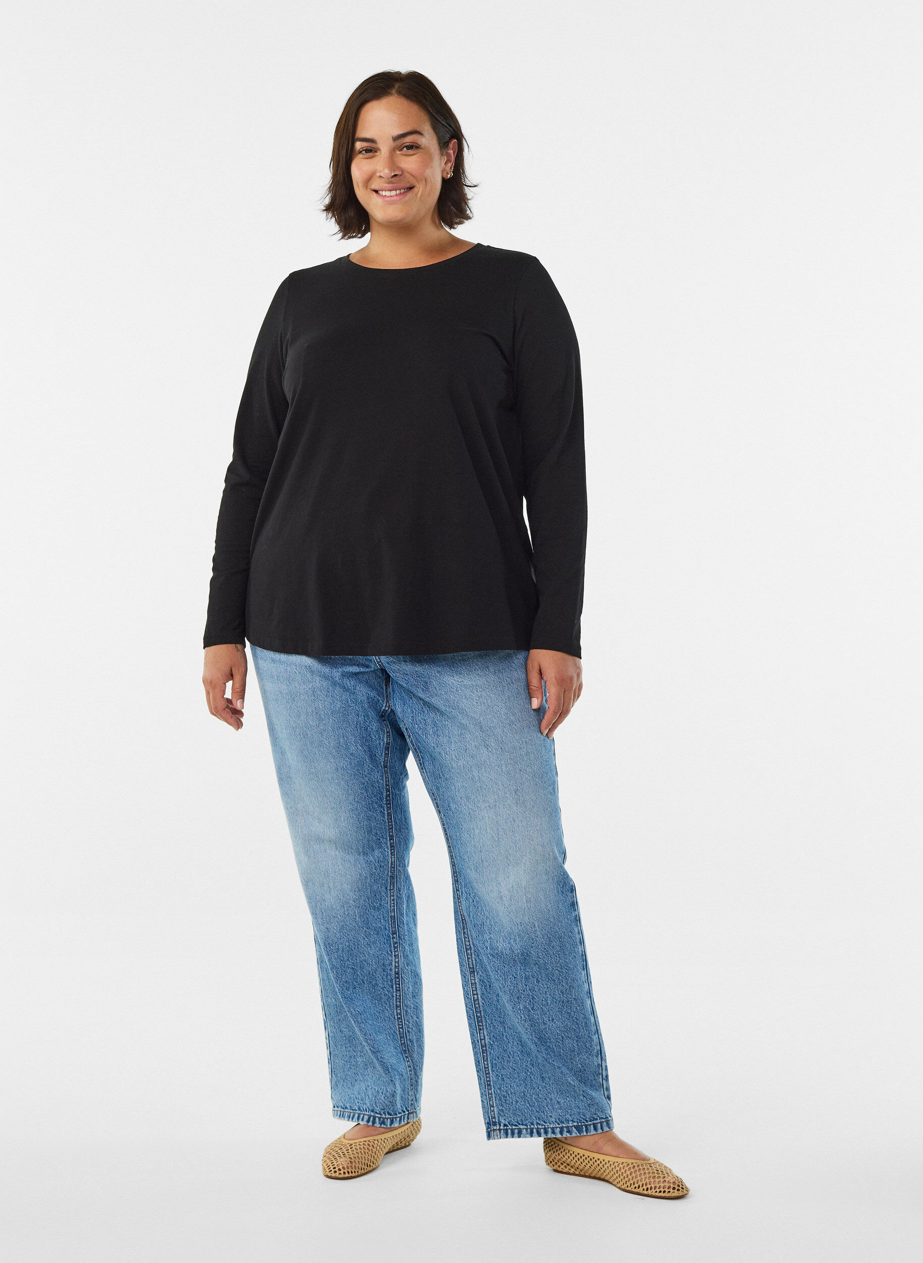 ZizziBaslinne i jersey med l&aring;nga &auml;rmar, Svart, Model image number 1