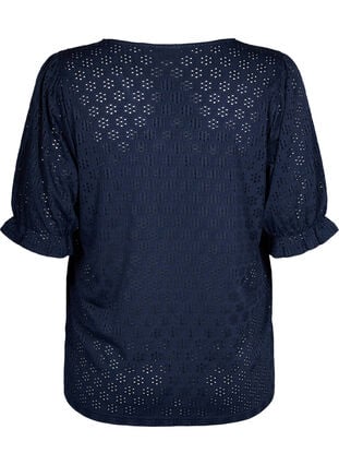 V-ringad blus med hålmönster, Navy Blazer, Packshot image number 1