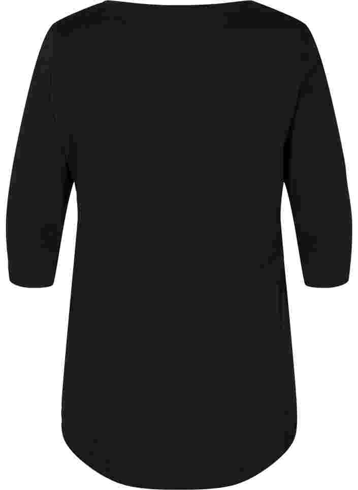 T-shirt i bomull med 3/4-ärmar, Black RO, Packshot image number 1