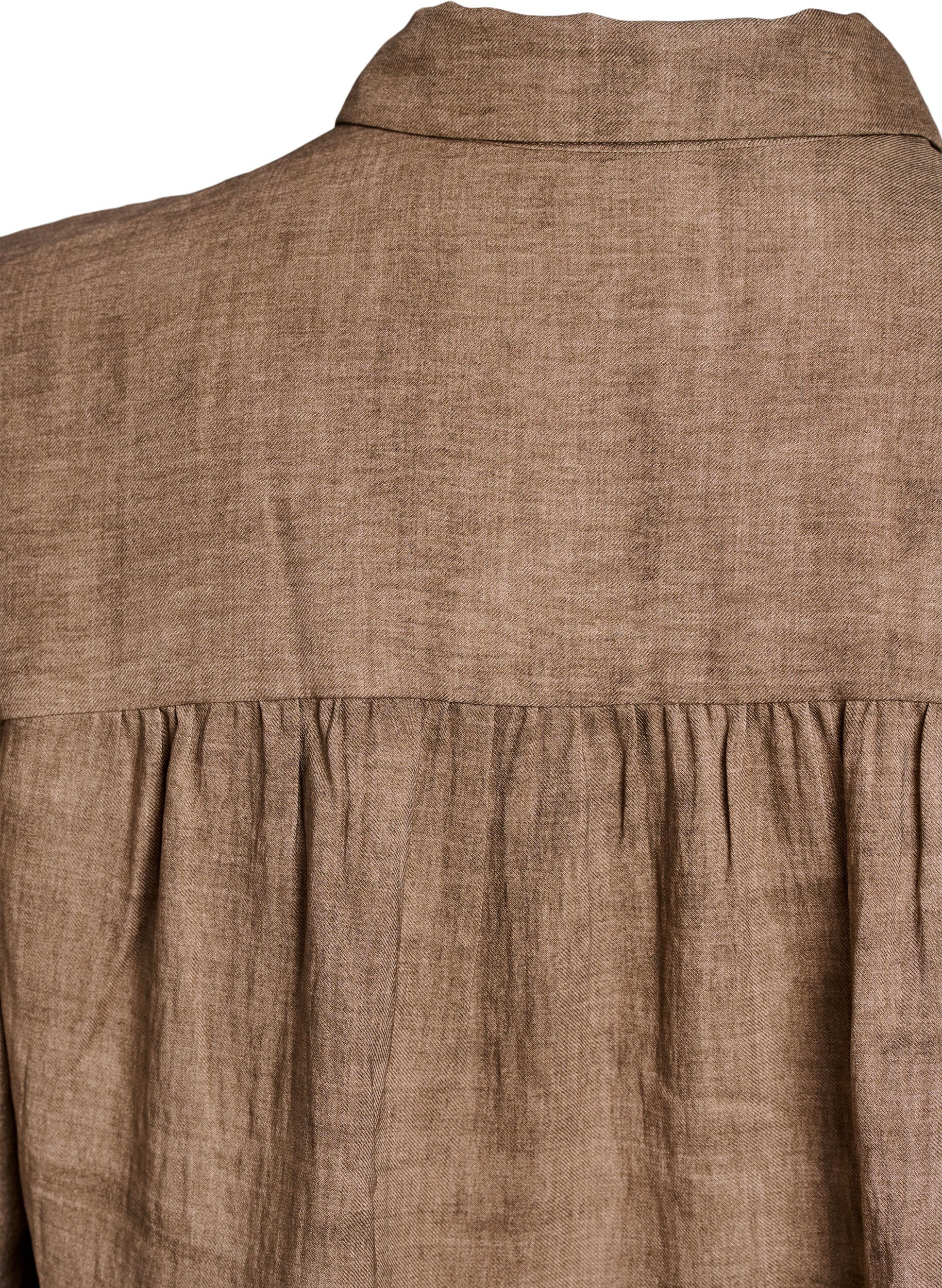 Zizzi L&ouml;s blus med krage och knappar, Brun, Packshot image number 3