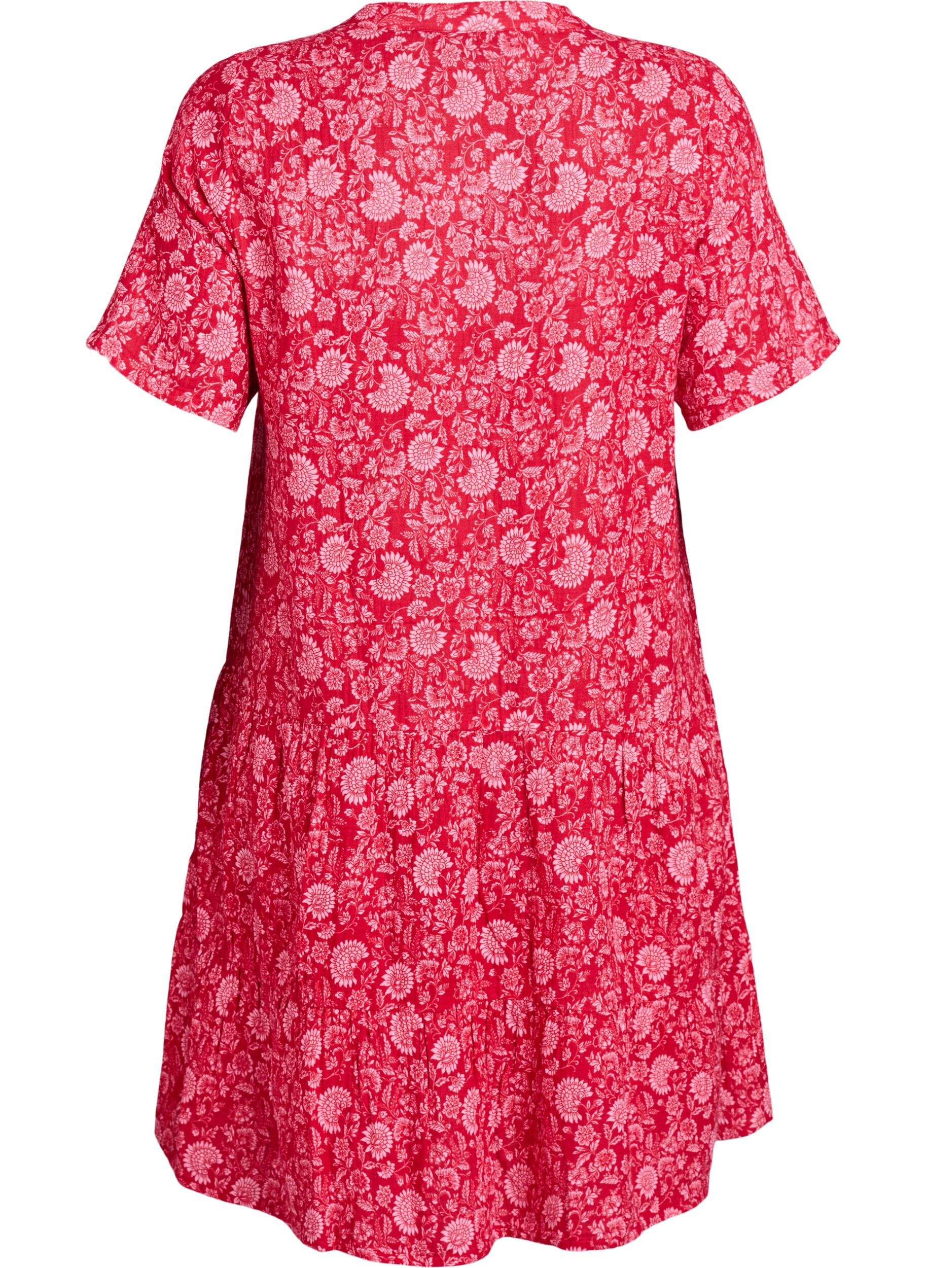 ZizziKort a-linjeformad kl&auml;nning i bomullsmuslin, R&ouml;d, Packshot image number 1