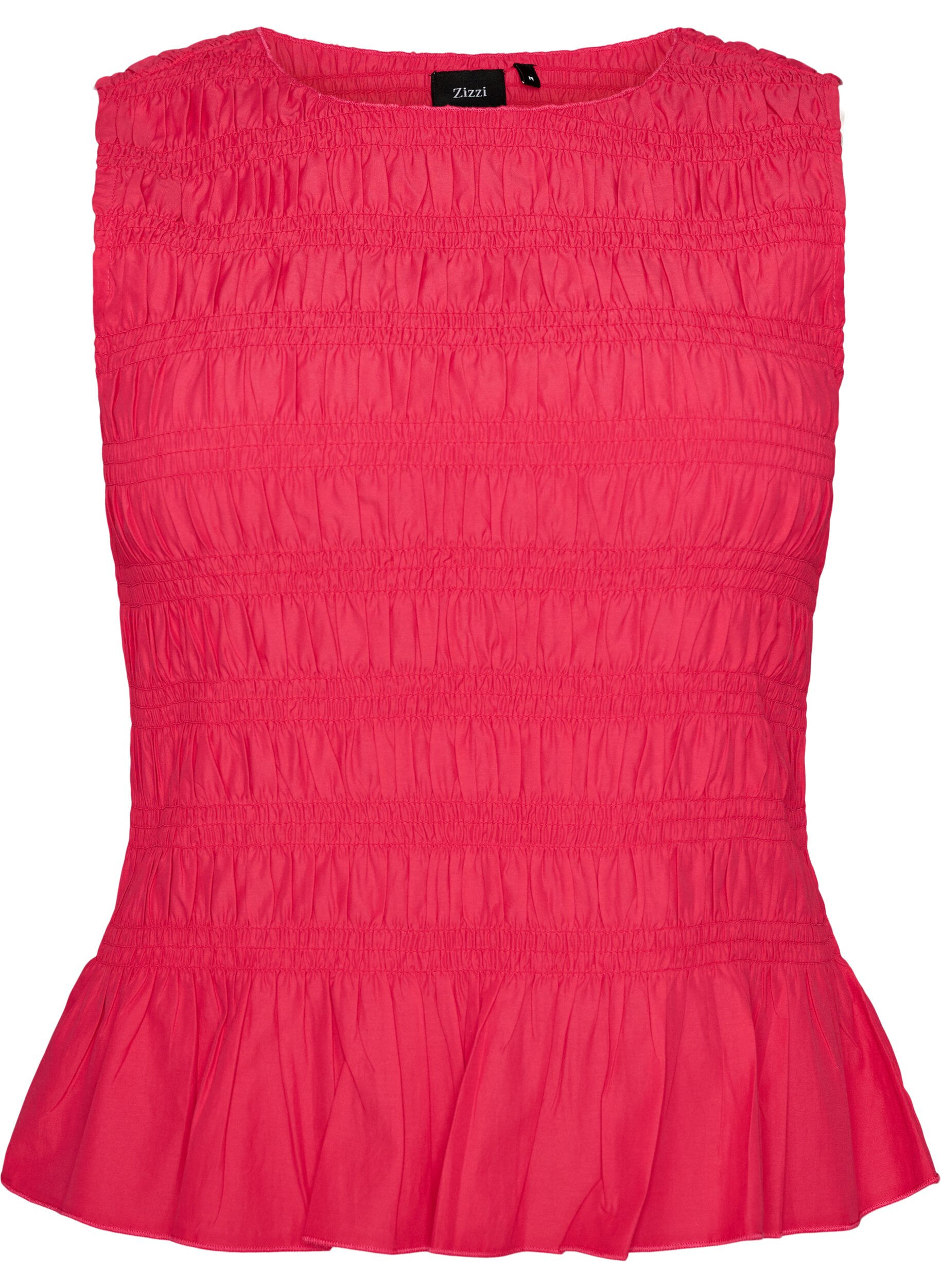ZizziSmocktopp med b&aring;tringning och peplum, Rosa, Packshot image number 0