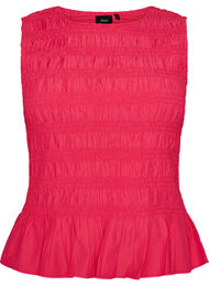 Smocktopp med b&aring;tringning och peplum, Rosa