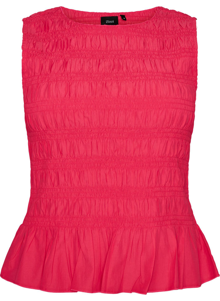 Smocktopp med b&aring;tringning och peplum, Rosa, Packshot image number 0