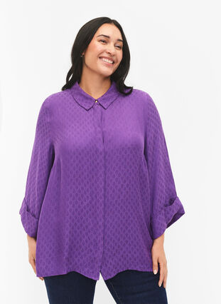 Skjorta i viskos med ton-i-ton mönster, Lavender Violet, Model image number 0