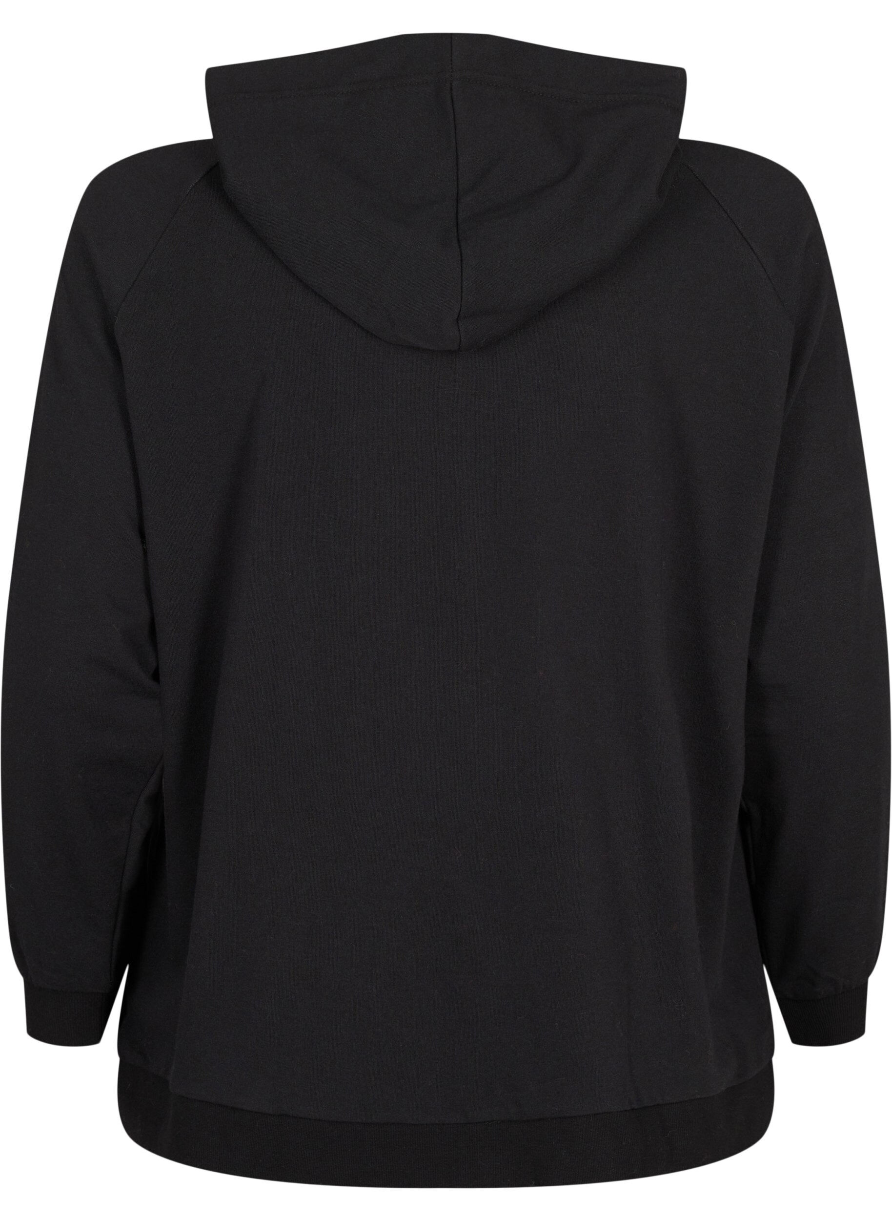 ZizziKofta i sweatshirt material med huva och fickor, Svart, Packshot image number 1