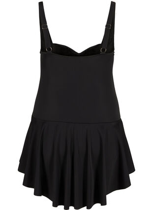 Badklänning med kjol och mesh, Black, Packshot image number 1