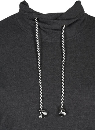 Sweatshirt med snören vid halsen, Black Mel., Packshot image number 2