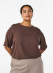 Kort&auml;rmad v&auml;vd blus med rund hals, Brun, Model image number 0
