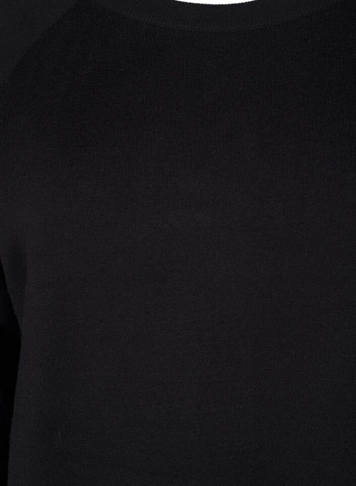 Stickad klänning med rund halsringning och slits, Svart, Packshot image number 2