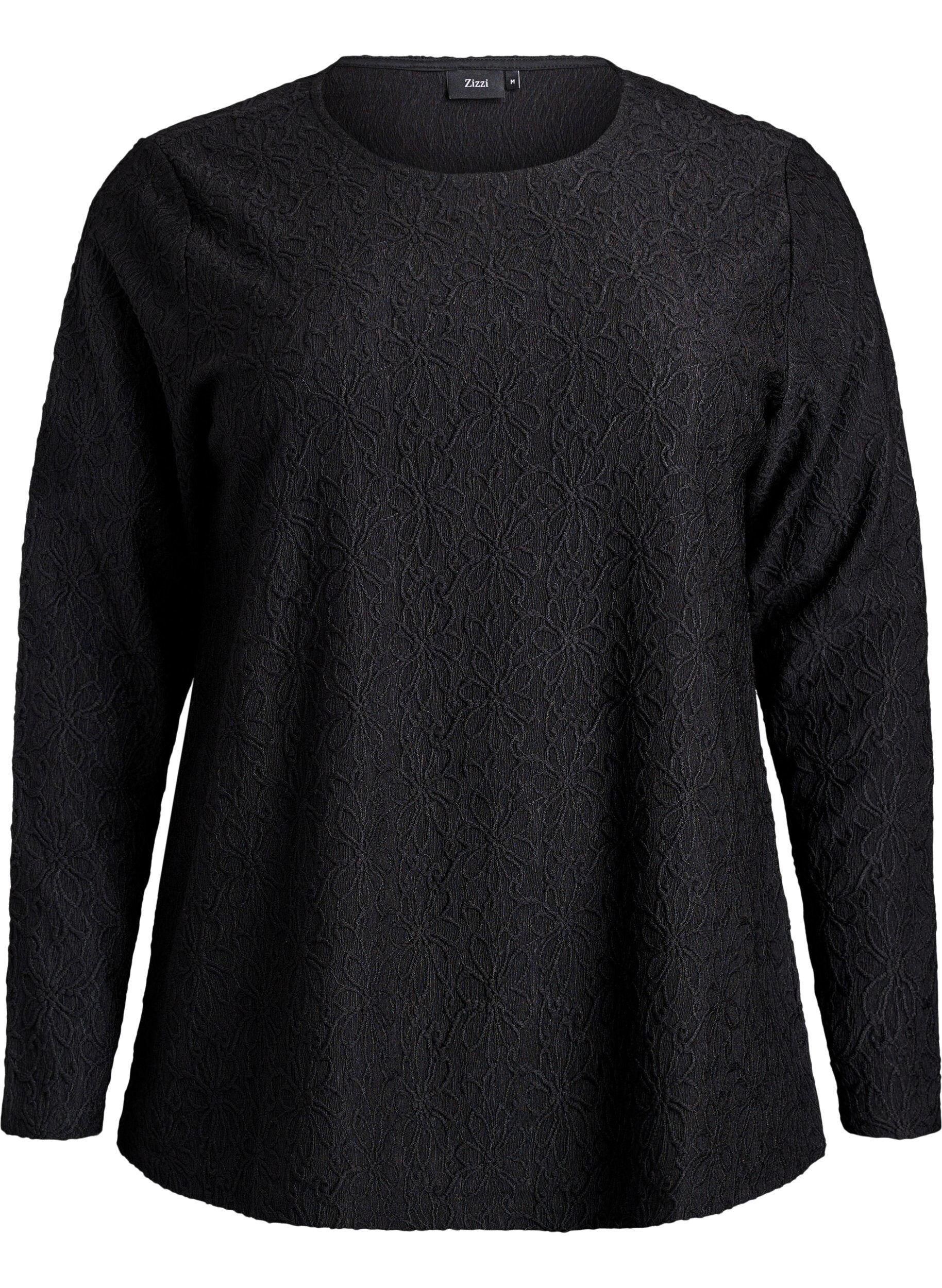 L&aring;ng&auml;rmad blus med blommig textur