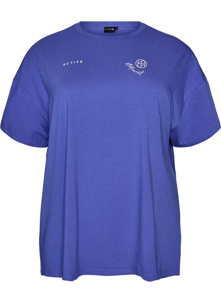 T-shirt i ekologisk bomull med ett litet motiv framtill, Bl&aring;, Packshot image number 0