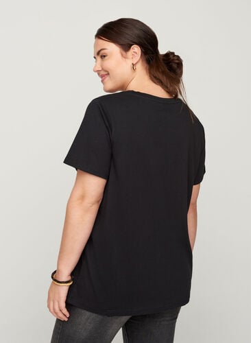T-shirt i bomull med tryck , Black, Model image number 1