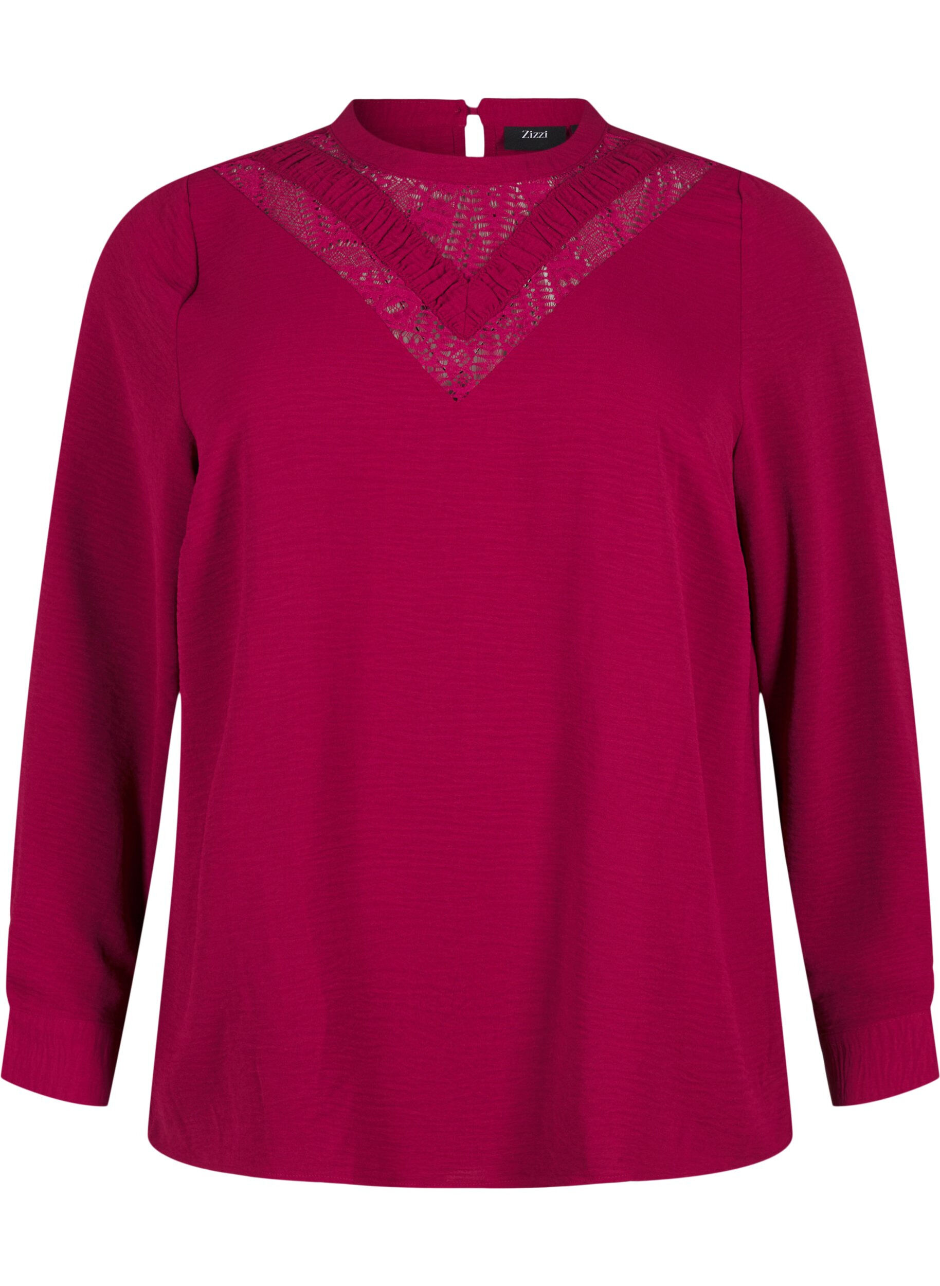 Zizzi Blus med spetsdetalj, Red Plum, Packshot image number 0
