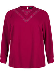 Blus med spetsdetalj, Red Plum