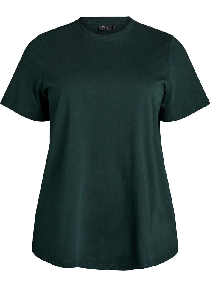 Enkel t-shirt i bomull med rund halsringning, Gr&ouml;n, Packshot image number 0