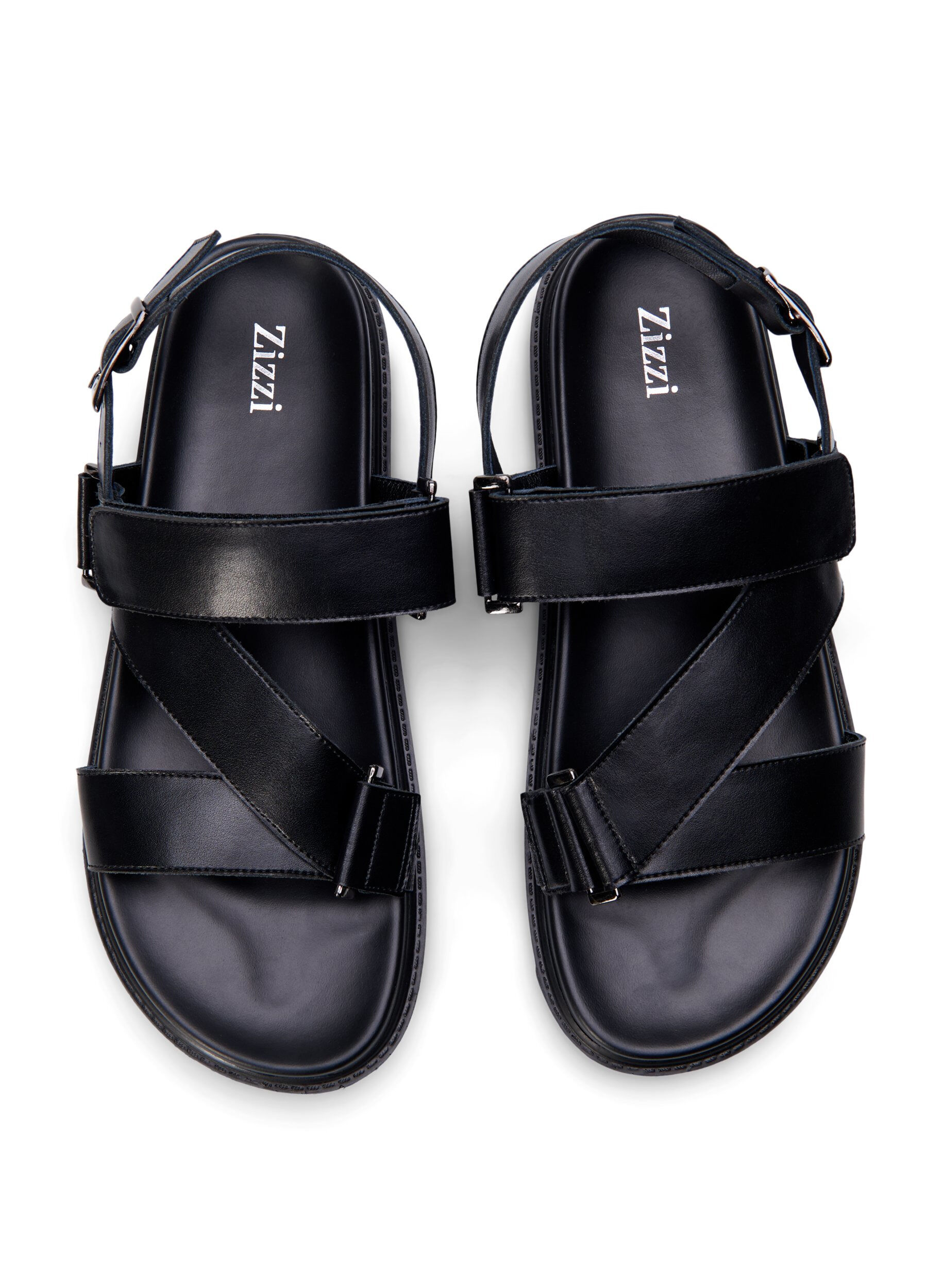 Zizzi L&auml;dersandal med bred passform och justerbara remmar, Svart, Packshot image number 2
