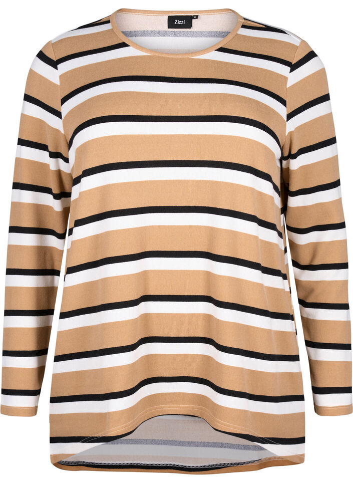 Randig blus med l&aring;nga &auml;rmar, Svart, Packshot image number 0