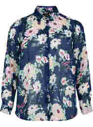 FLASH - Långärmad skjorta med blommönster, Navy Flower