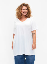Enfärgad oversize t-shirt med v-hals, Bright White, Model
