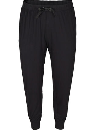 Enfärgade pyjamasbyxor i viskos, Black, Packshot image number 0