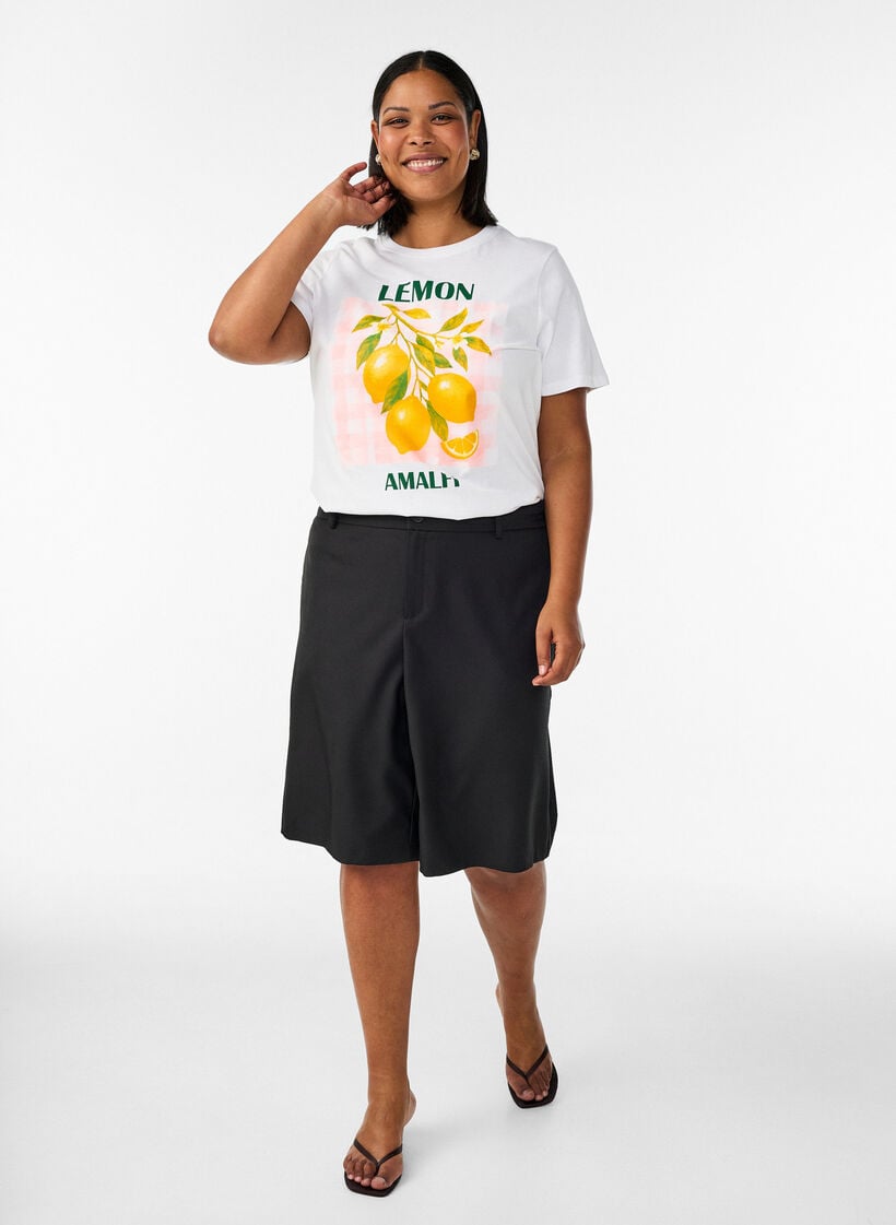 T-shirt i bomull med tryck, Vit, Model image number 1