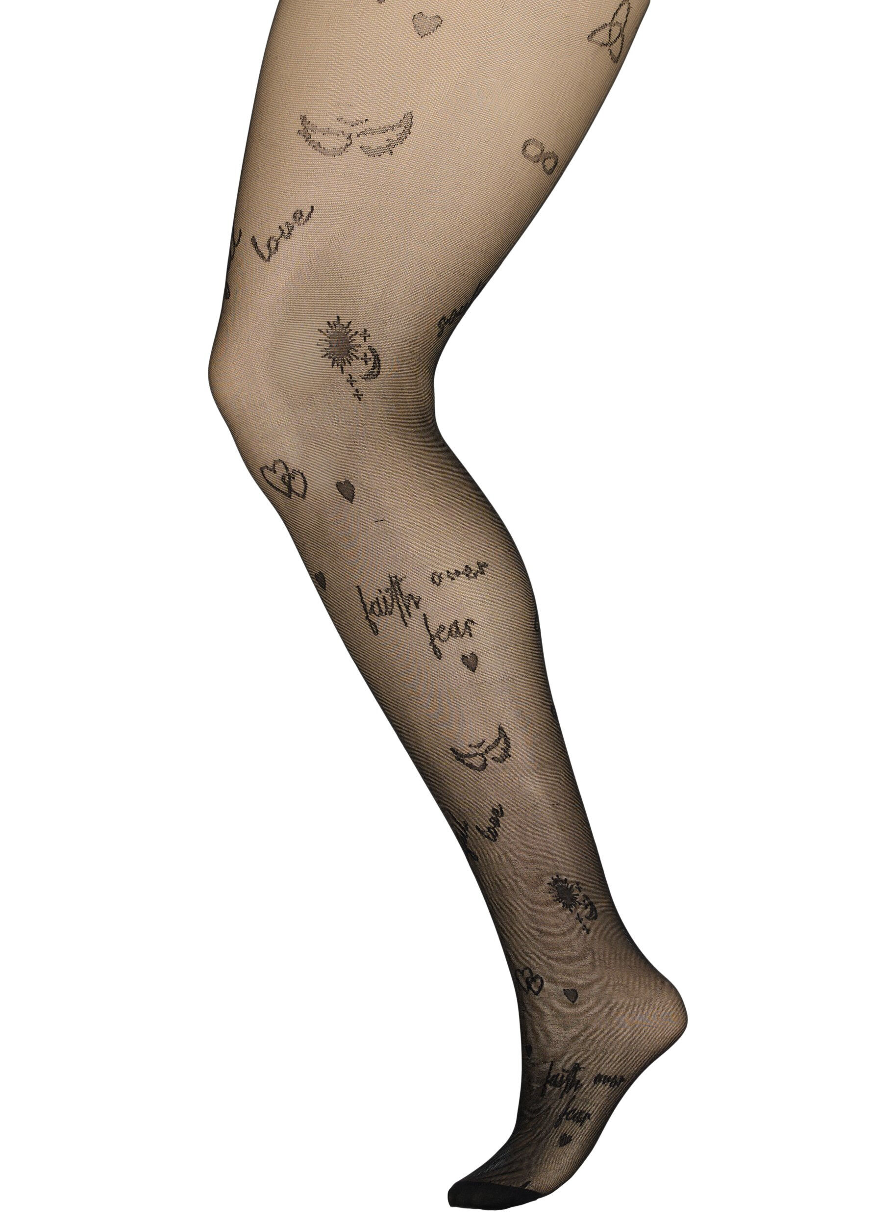 Zizzi Tatueringsm&ouml;nstrade tights i 25 denier, Black, Packshot image number 0