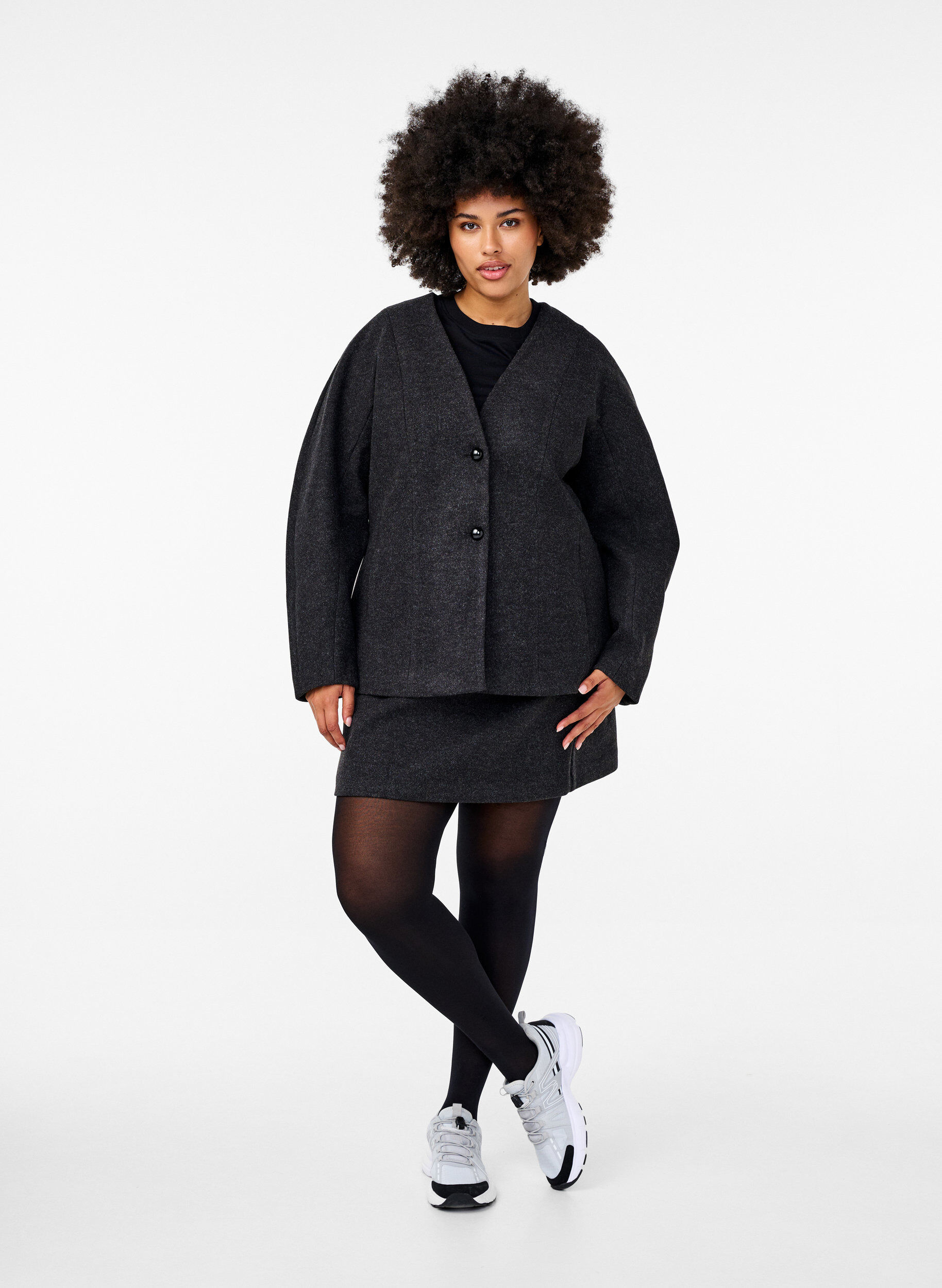 Zizzi Skr&auml;ddarsydd kavaj, Dark Grey Melange, Model image number 2