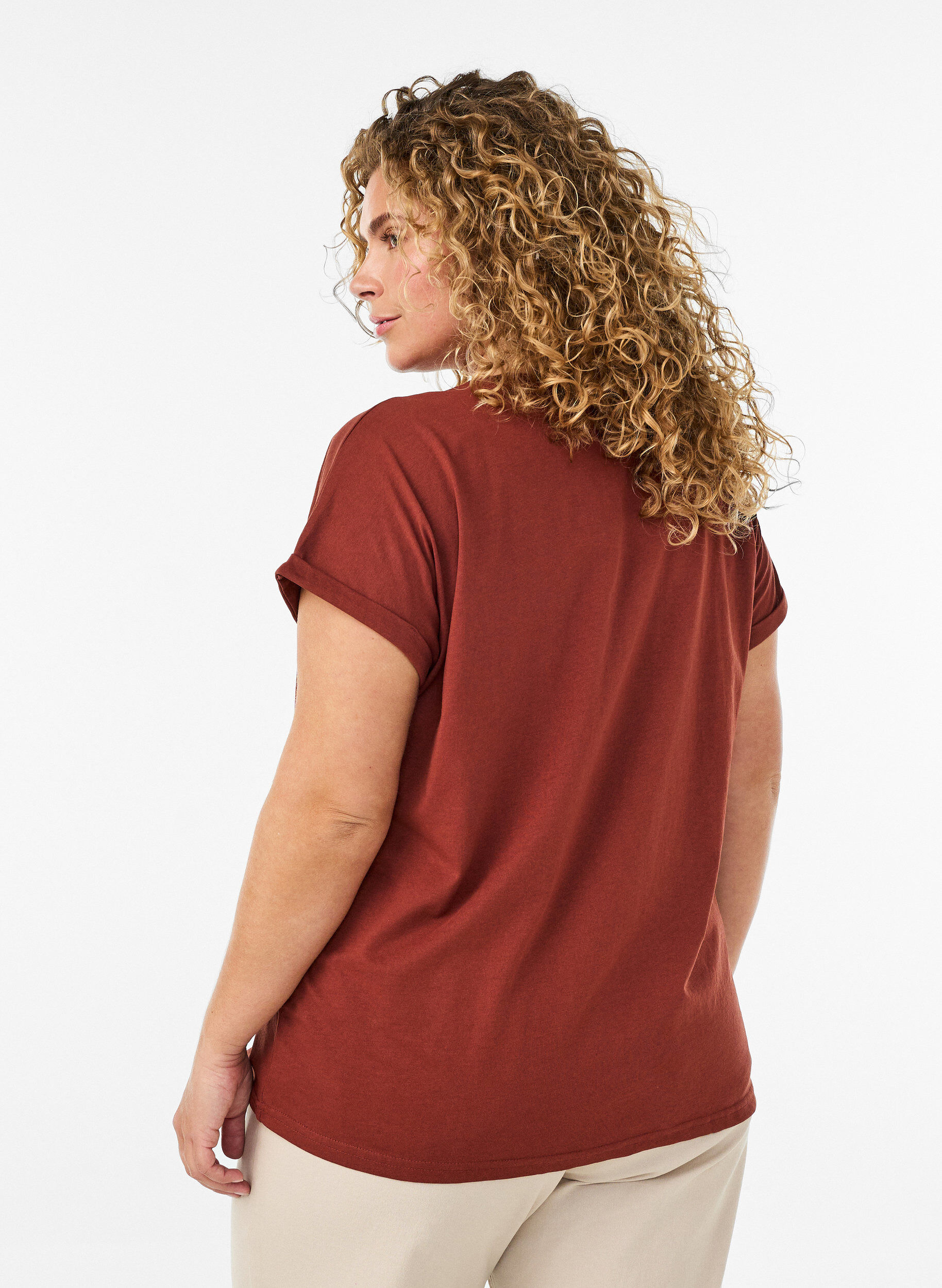 ZizziKort&auml;rmad t-shirt i bomullsmix, R&ouml;d, Model image number 2