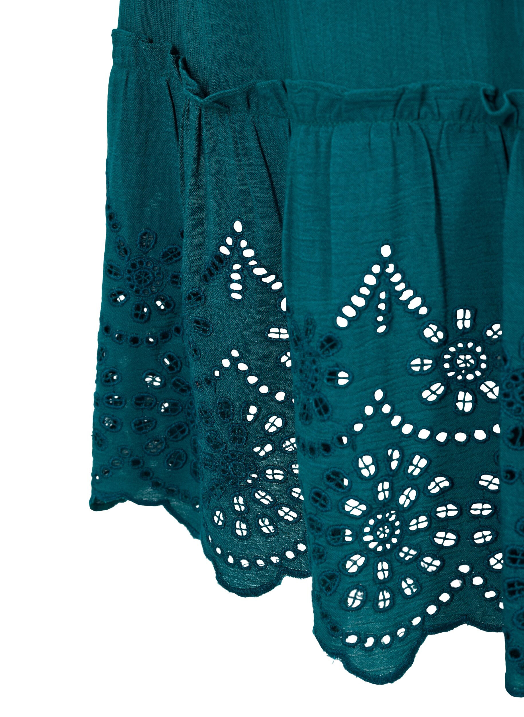 Zizzi Strandkl&auml;nning med smock och broderi anglaise i viskos, Deep Teal, Packshot image number 3