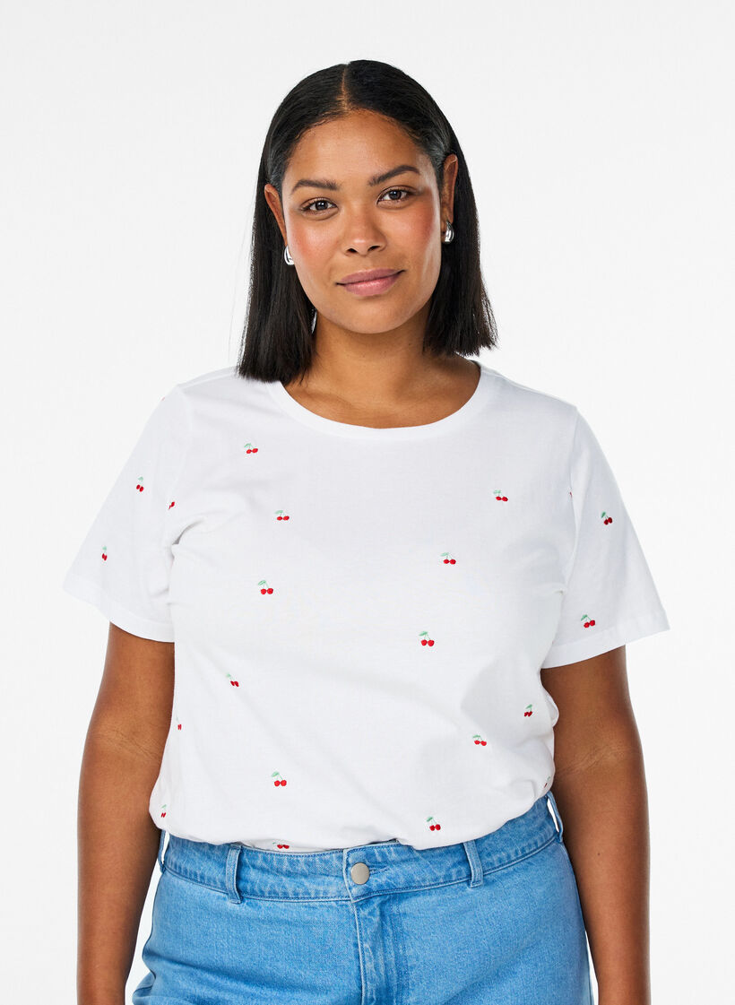 T-shirt i ekologisk bomull med broderade motiv, Vit, Model image number 0