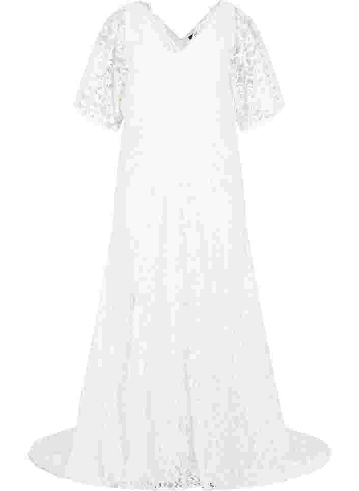 Brudklänning i spets med slits, Star White, Packshot image number 0