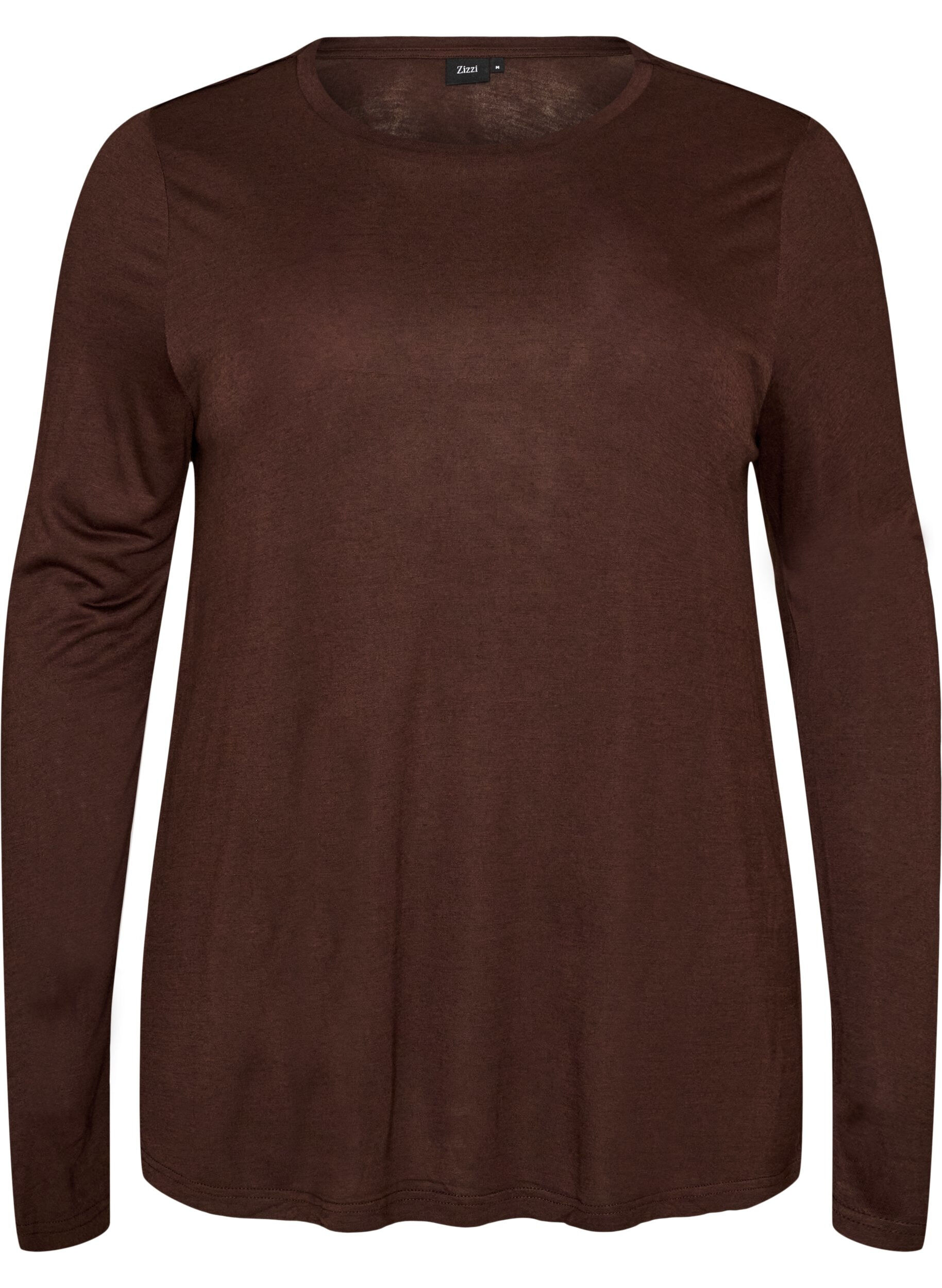 ZizziL&aring;ng&auml;rmad blus i ull och viskos, Brun, Packshot image number 0