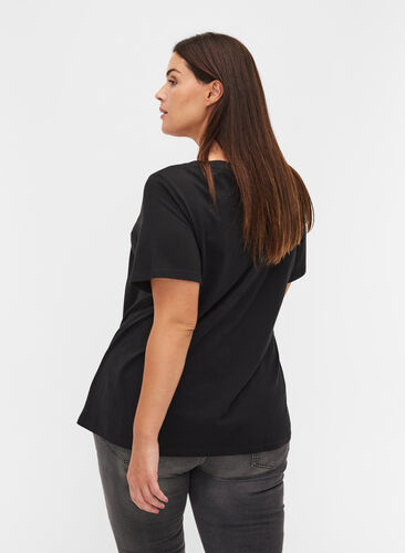 T-shirt med tryck i ekologisk bomull, Black Merci, Model image number 1
