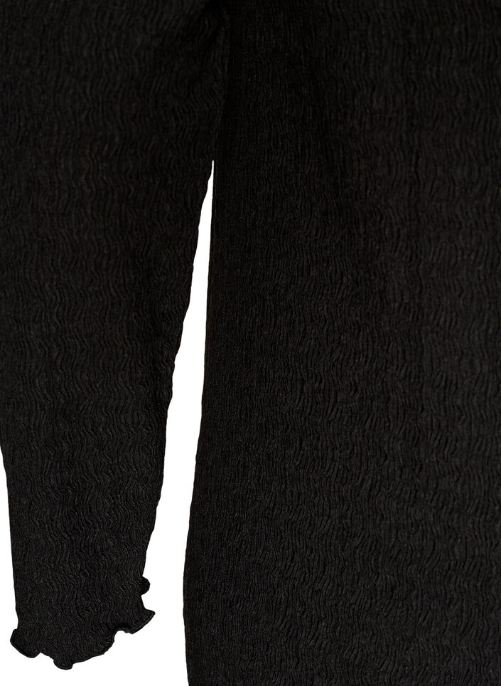 Midikl&auml;nning med v&aring;gig struktur och l&aring;nga &auml;rmar, Svart, Packshot image number 3