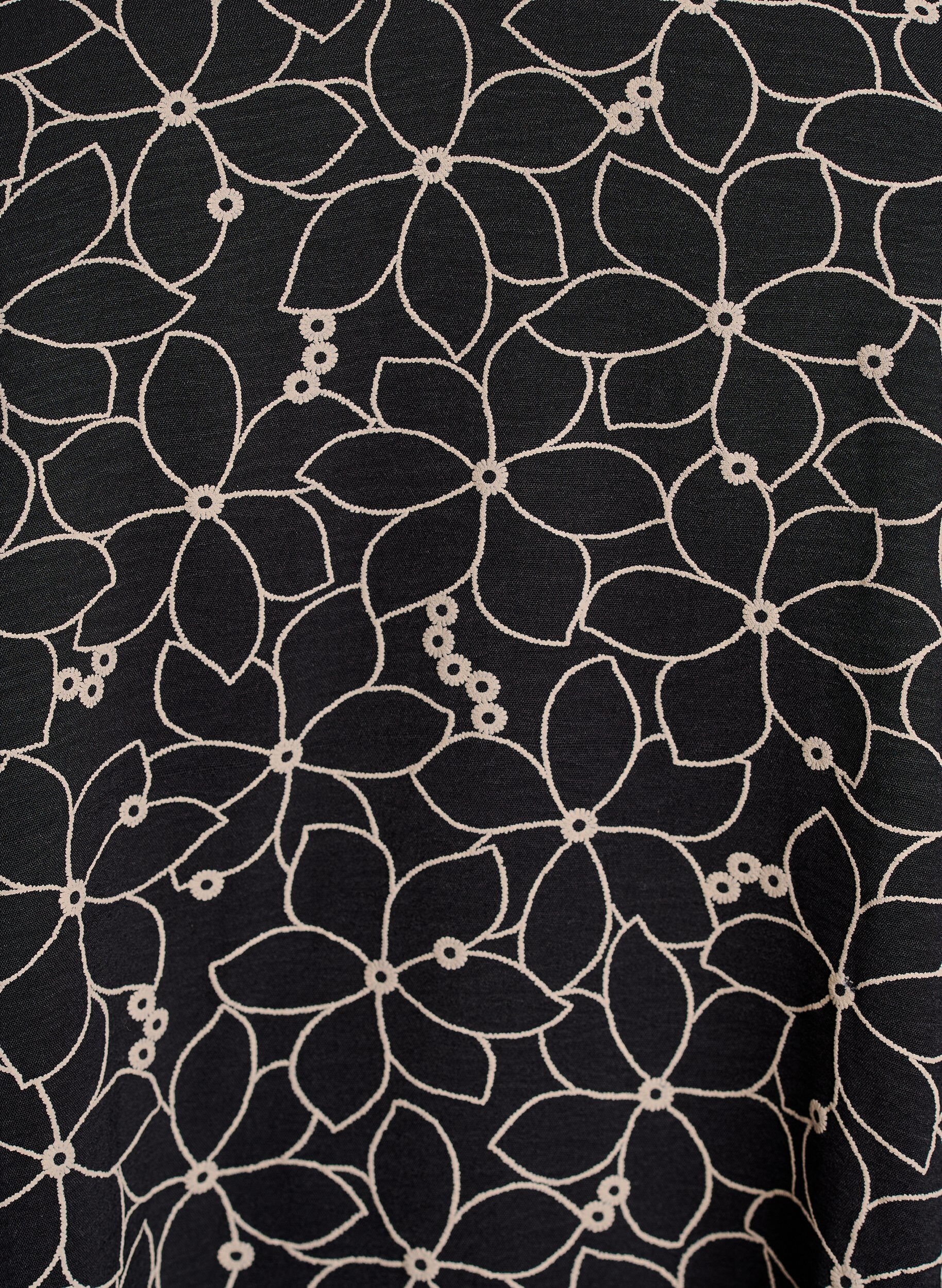 Zizzi Tunika med broderat blomm&ouml;nster och 3/4-&auml;rmar, Svart, Packshot image number 2