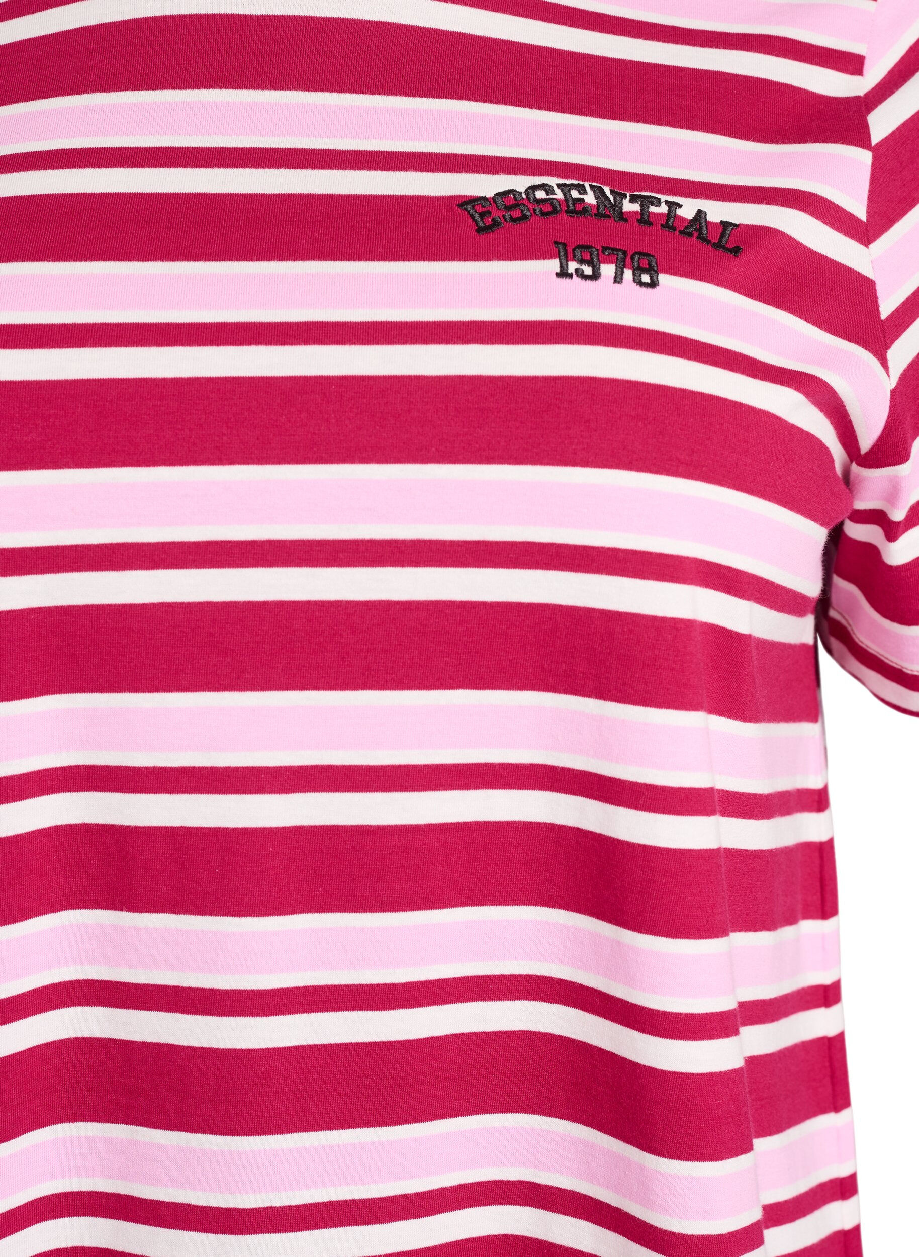 Zizzi T-shirt i bomull med r&auml;nder, Rosa, Packshot image number 2