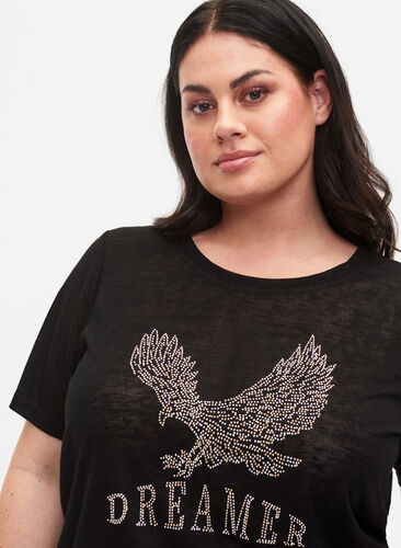 T-shirt med nitar och rund halsringning, Black, Model image number 2