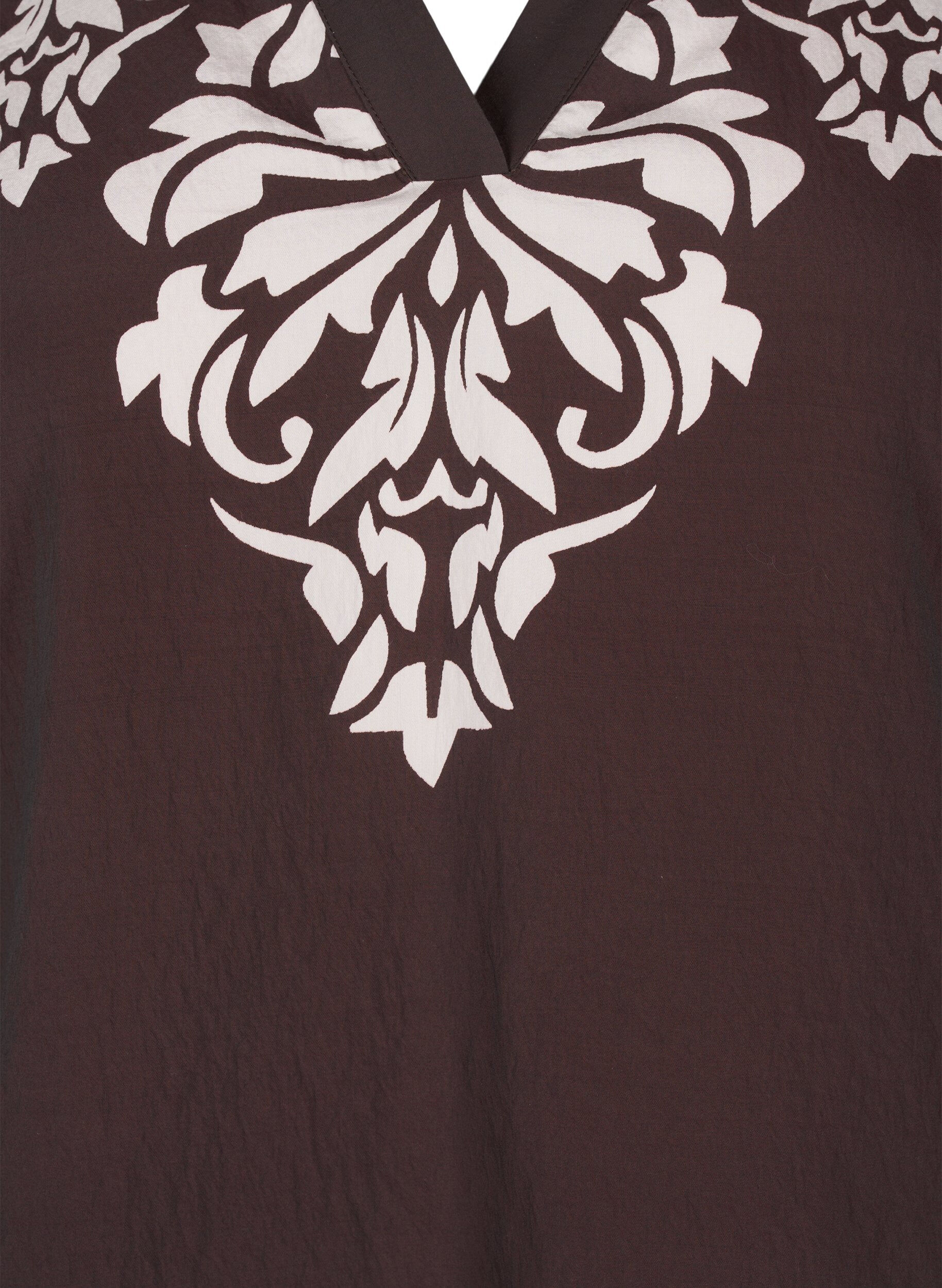 Zizzi Kort&auml;rmad blus med tryck och volanger, Brun, Packshot image number 2