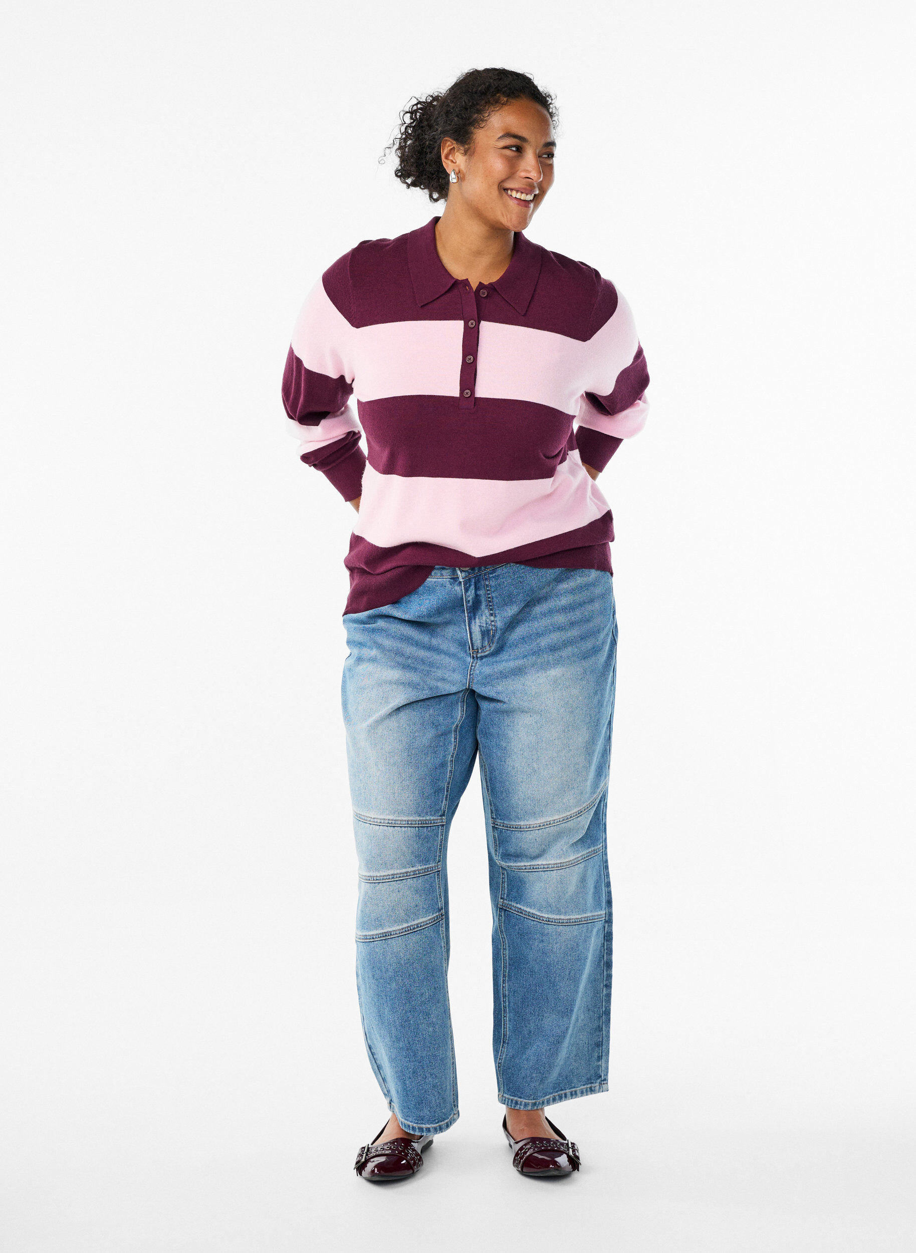 Zizzi Stickad blus med krage, R&ouml;d, Model image number 1