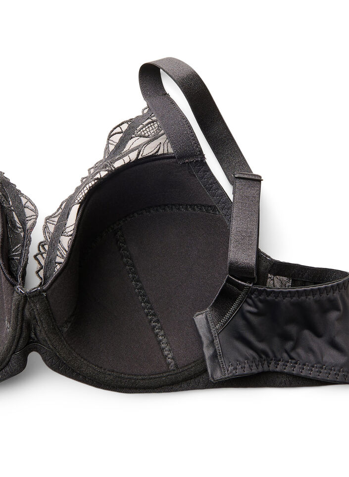 Vadderad spets-BH med bygel, Svart, Packshot image number 3