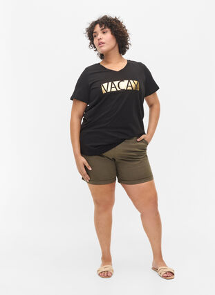 V-ringad t-shirt i bomull, Black VACAY , Model image number 2