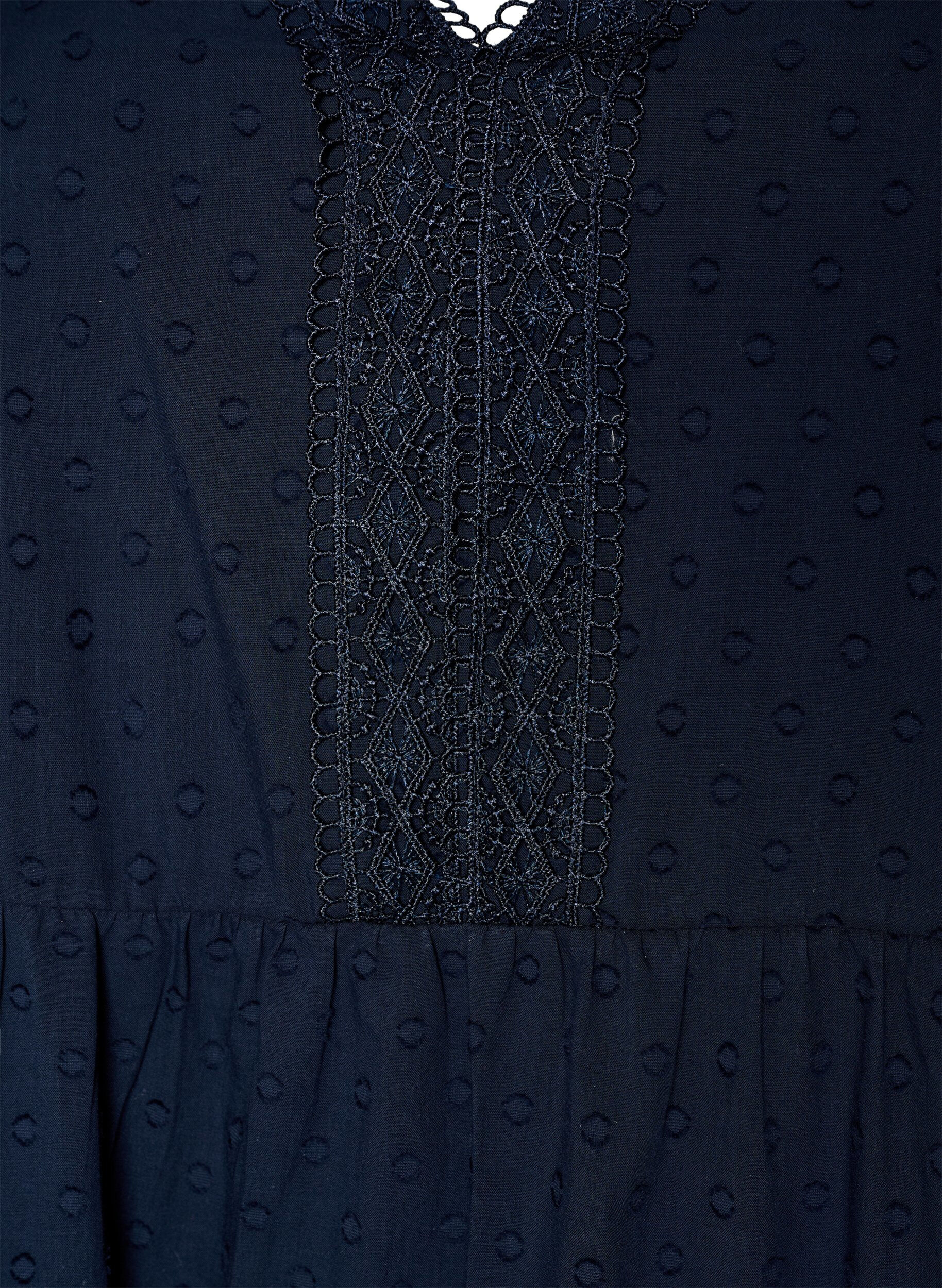 Zizzi Midikl&auml;nning i texturerad bomull med virkade detaljer, Bl&aring;, Packshot image number 2