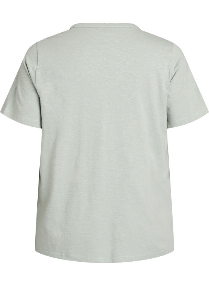 T-shirt med knappdetalj, Gr&ouml;n, Packshot image number 1