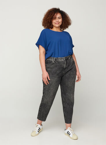 Croppade mom fit Mille jeans med lös passform, Grey Denim 4, Model image number 0