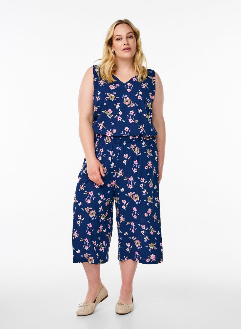 Culottebyxor med tryck, Bl&aring;, Model image number 0