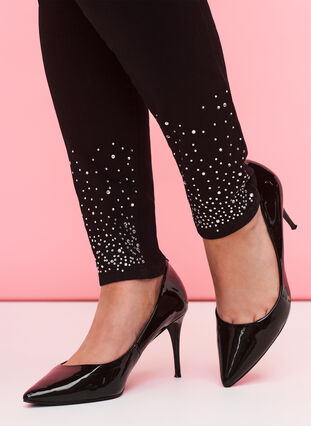 Högmidjade Amy-jeans med strassstenar, Black, Model image number 3