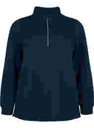 Quiltad sweatshirt med dragkedja, Navy Blazer
